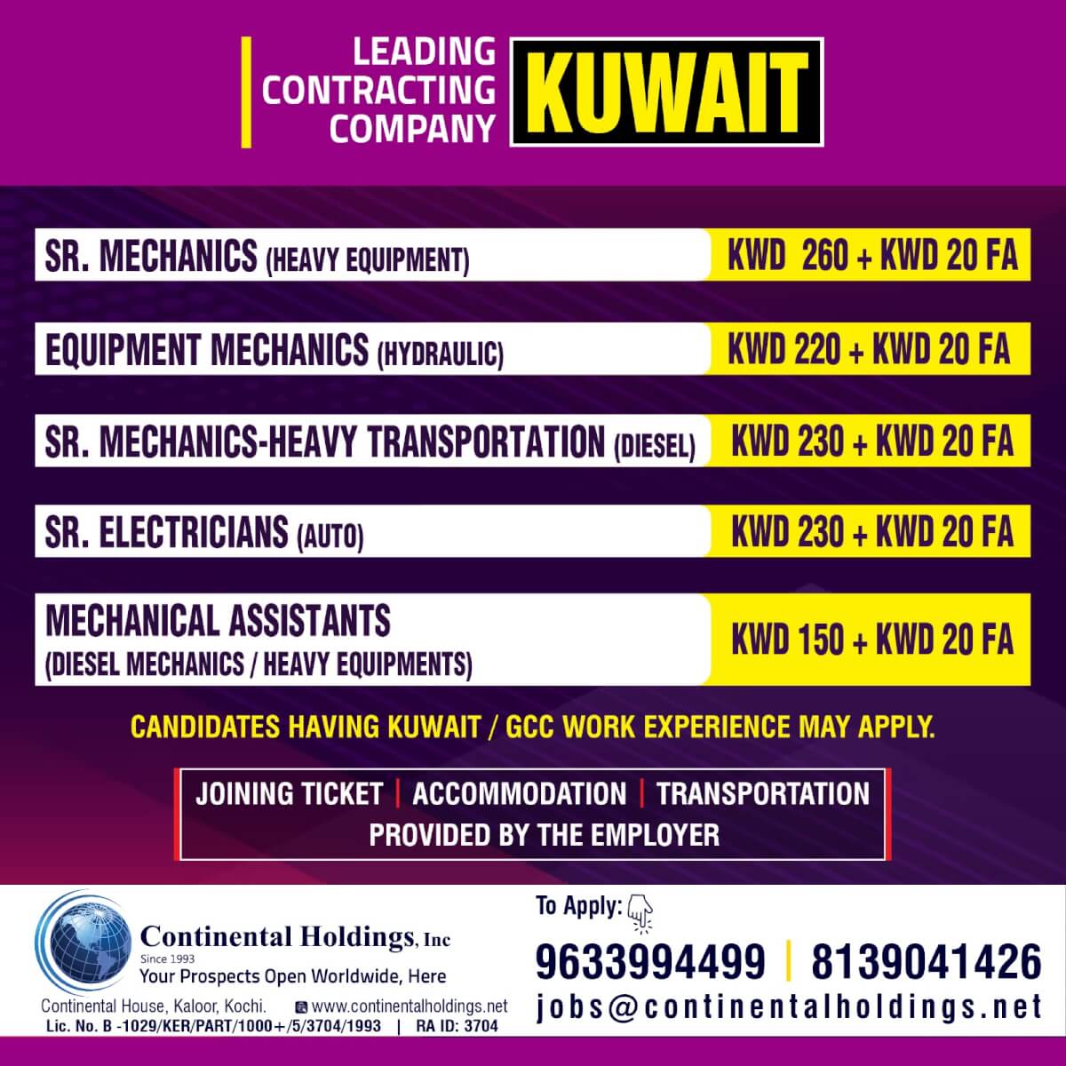 HIRING FOR KUWAIT - CONTACTING COMPANY