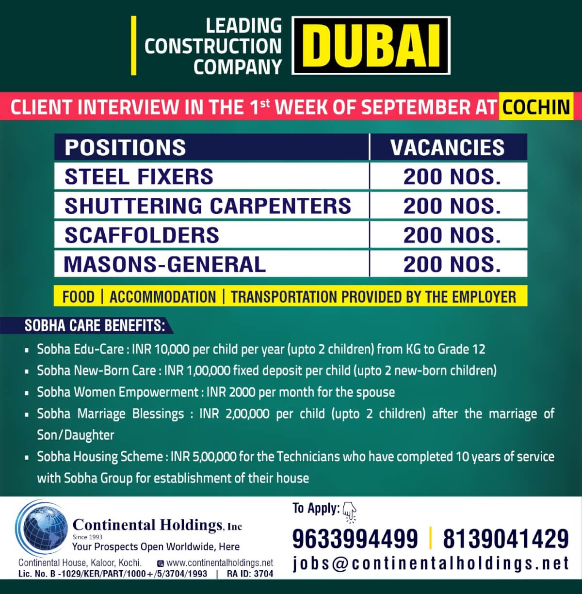 Hiring for Dubai - Leading Construction Company - Immediate Departure