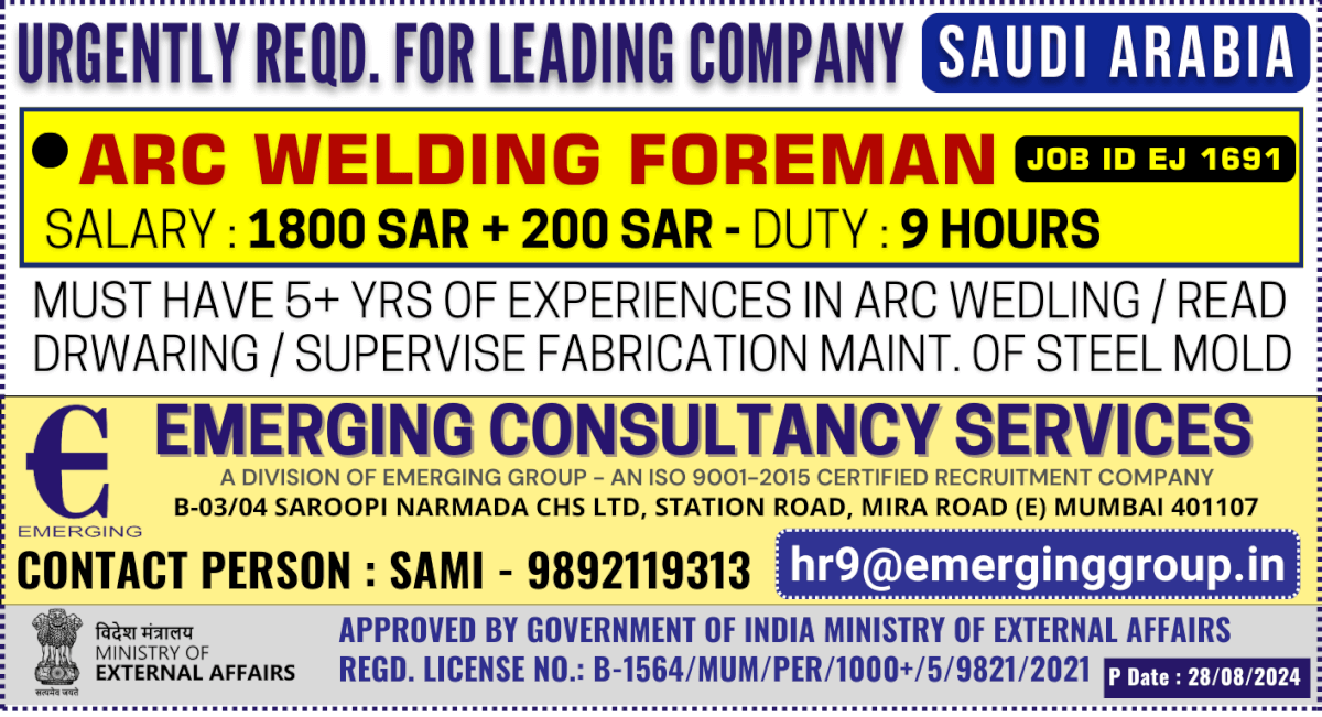 Urgently Required for Leading Company in Saudi Arabia