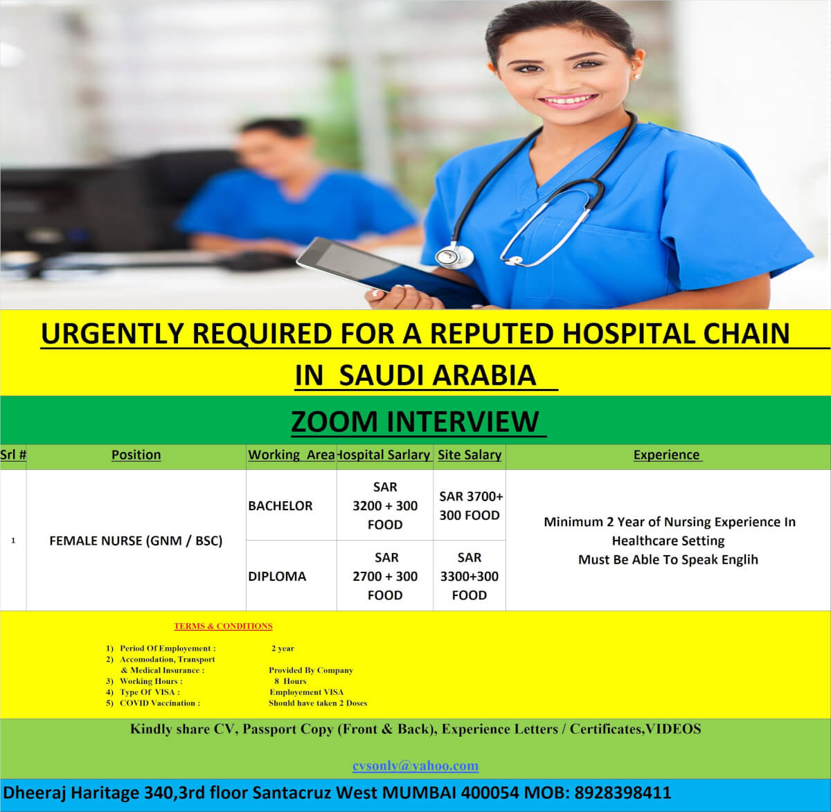 URGENTLY REQUIRED FOR A REPUTED HOSPITAL CHAIN COMPANY K.S.A.