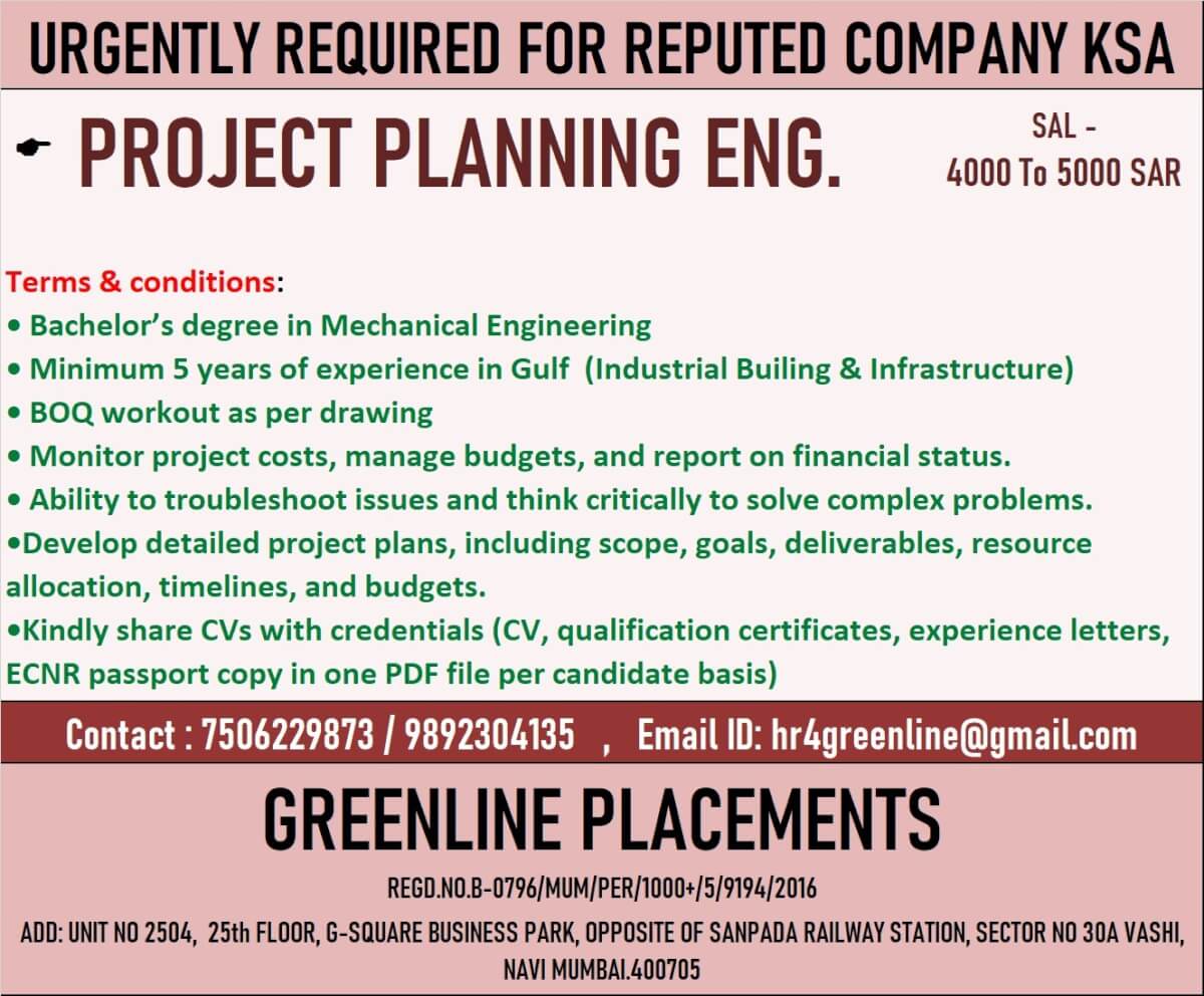 URGENTLY REQUIRED FOR REPUTED COMPANY KSA