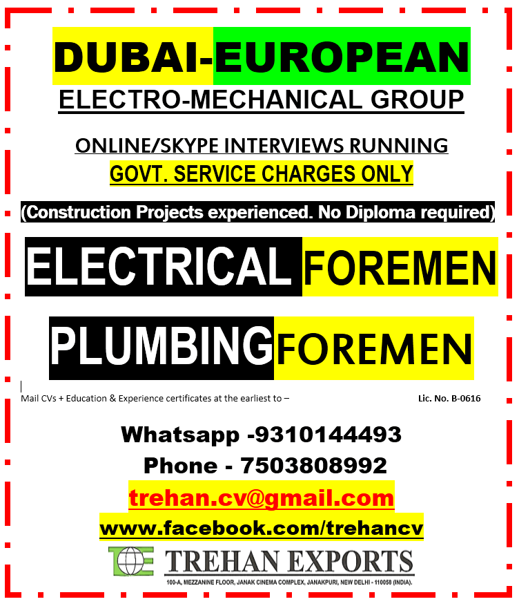 ELECTRICAL - PLUMBING FOREMEN