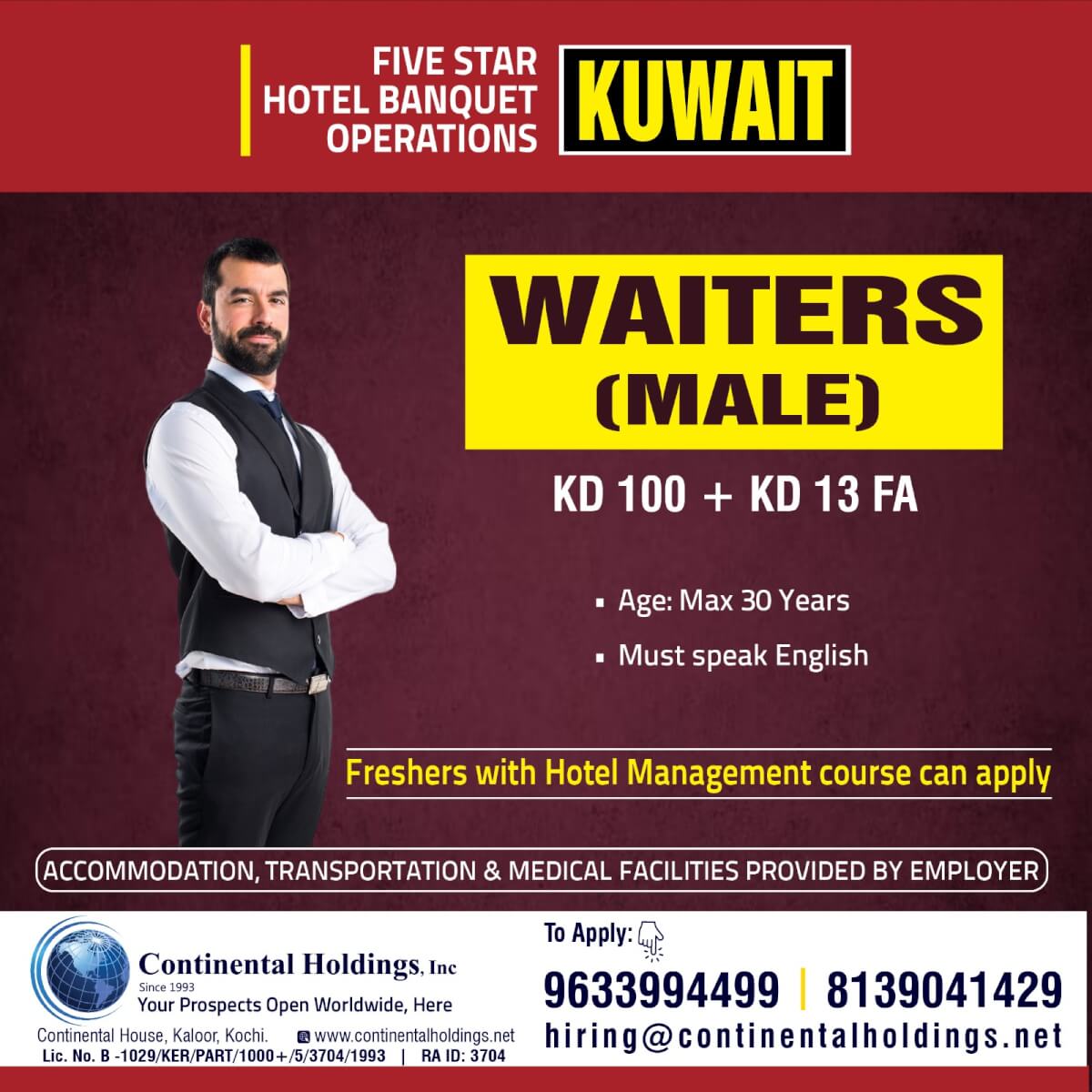 Hiring for Kuwait - Freshers with hotel managment can apply