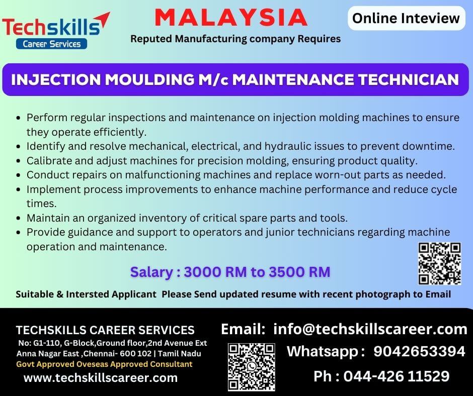 Malaysia Requires :  INJECTION MOULDING MACHINE MAINTENANCE TECHNICIAN