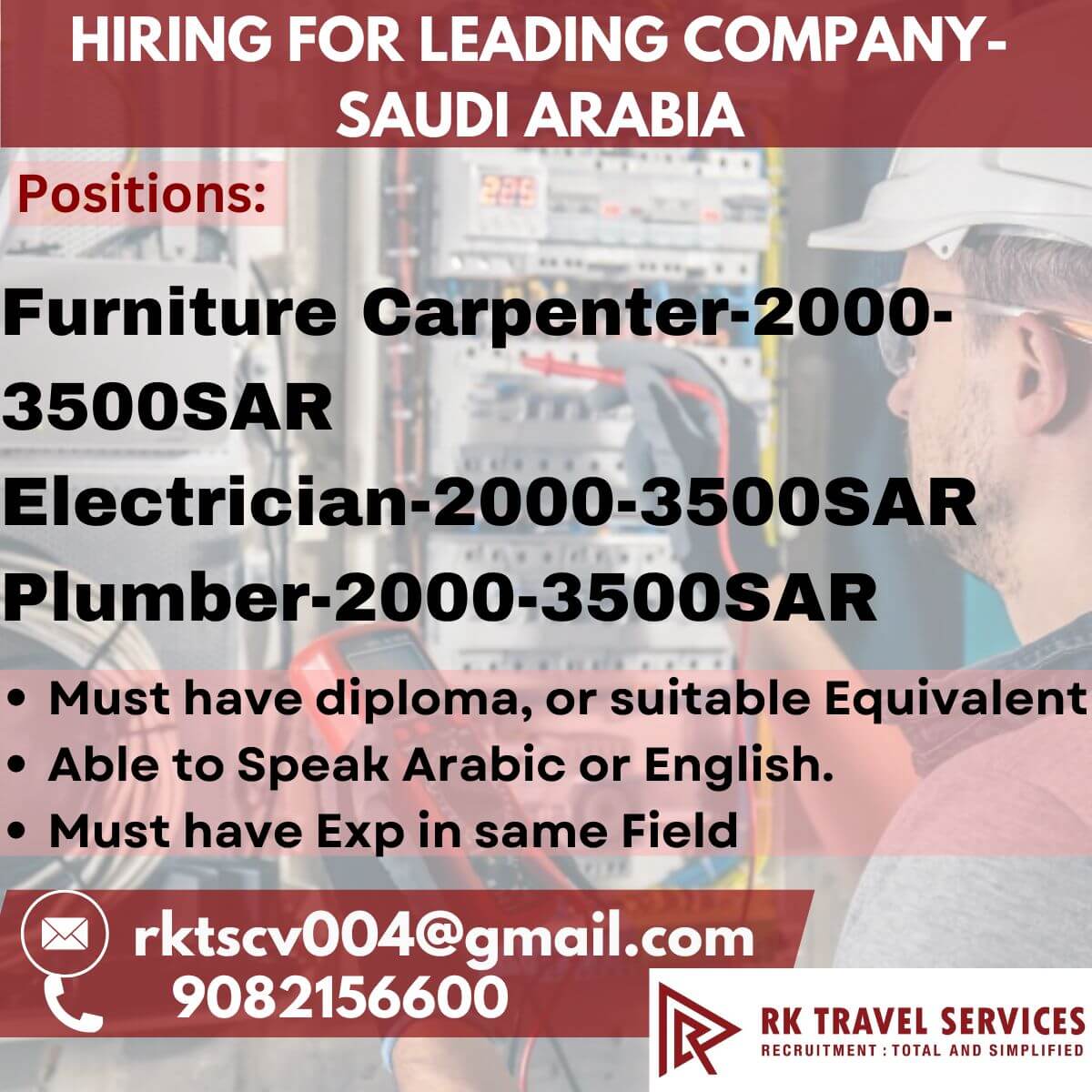 HIRING FOR LEADING COMPANY-SAUDI ARABIA