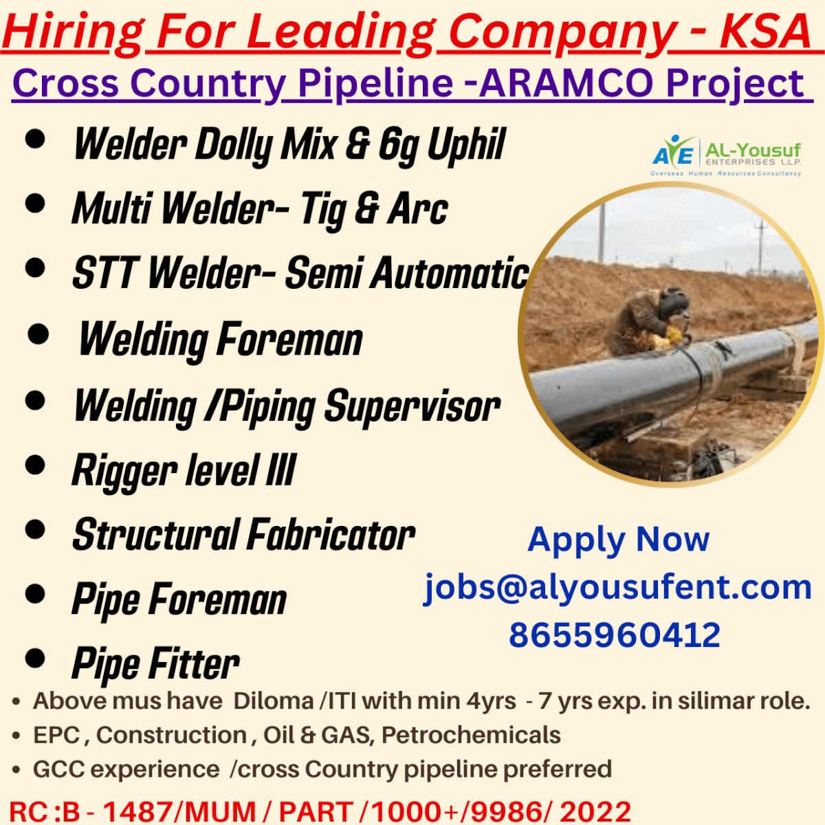 Welder / Fabricator / Piping / Supervisor / Foreman