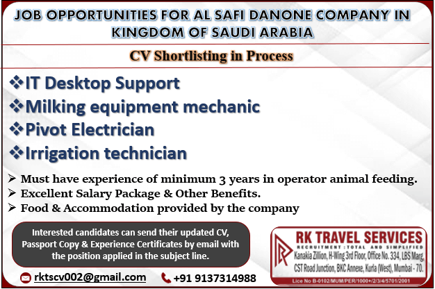 JOB OPPORTUNITIES FOR AL SAFI DANONE COMPANY IN  KINGDOM OF SAUDI ARABIA