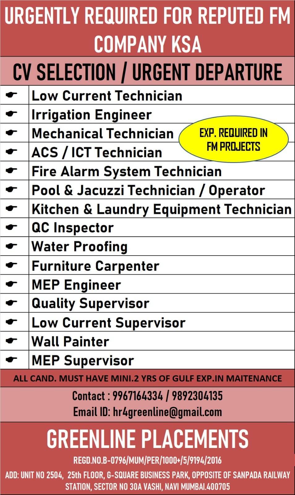 URGENTLY REQUIRED FOR REPUTED COMPANY KSA