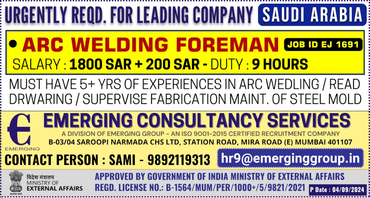 Urgently Required for Leading Company in Saudi Arabia