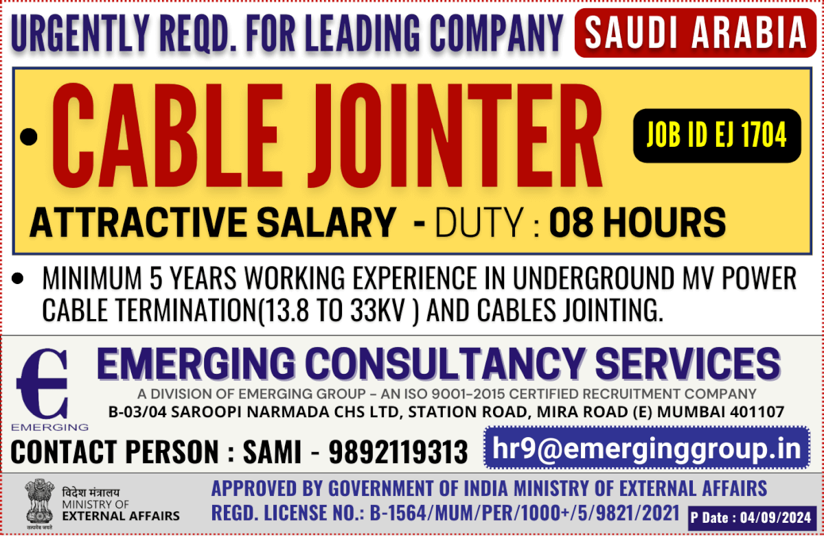 Urgently Required for Leading Company in Saudi Arabia