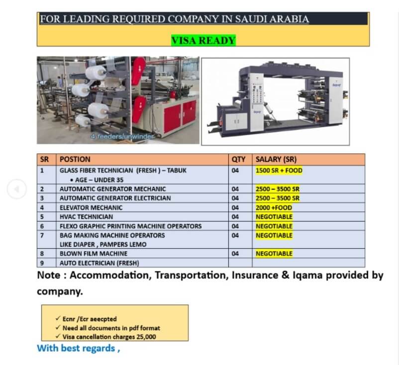 URGENT REQUIRED FOR SADUI ARABIA