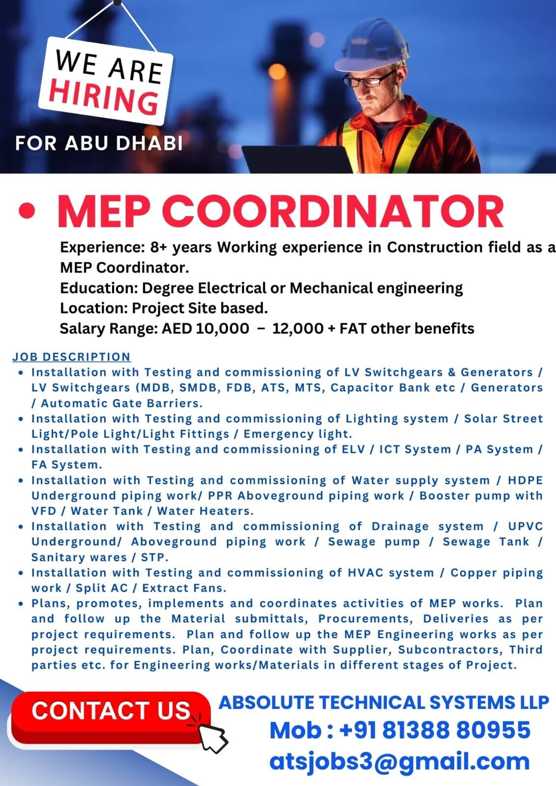 MEP Coordinator for Abu Dhabi