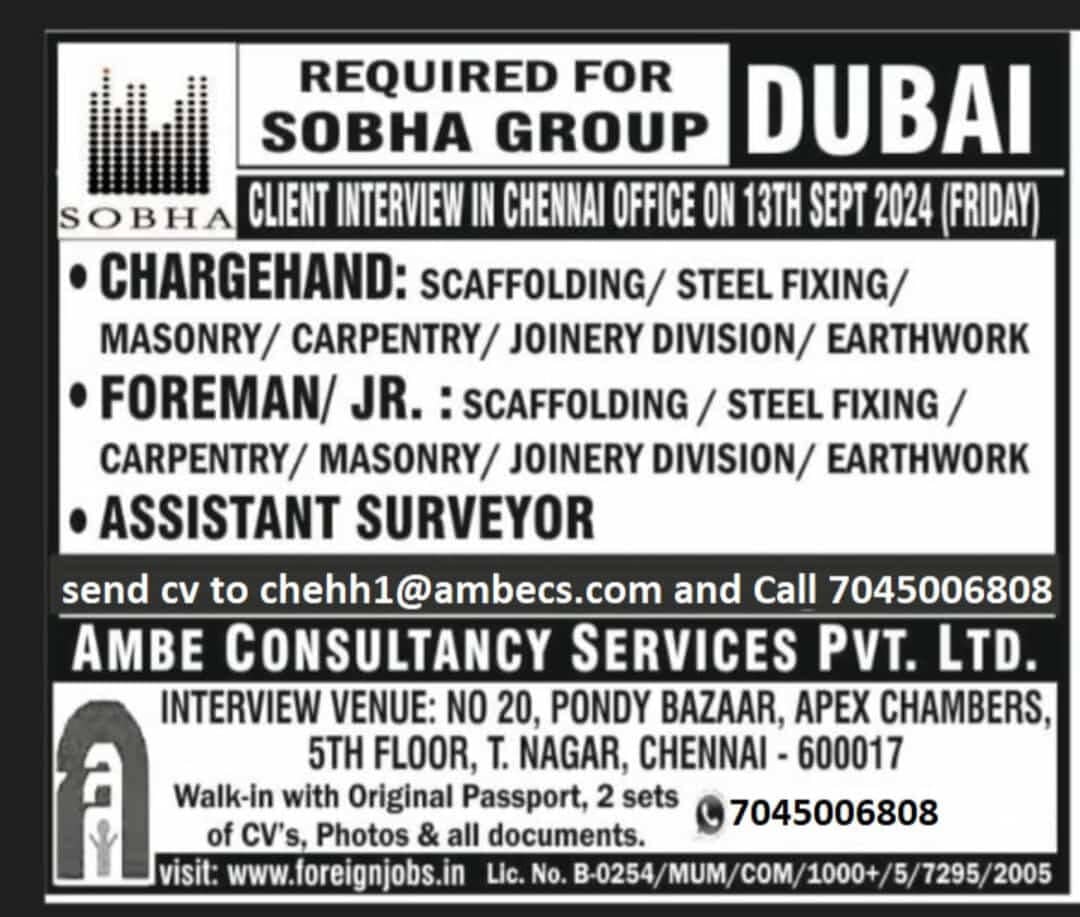 Urgent Hiring for Dubai