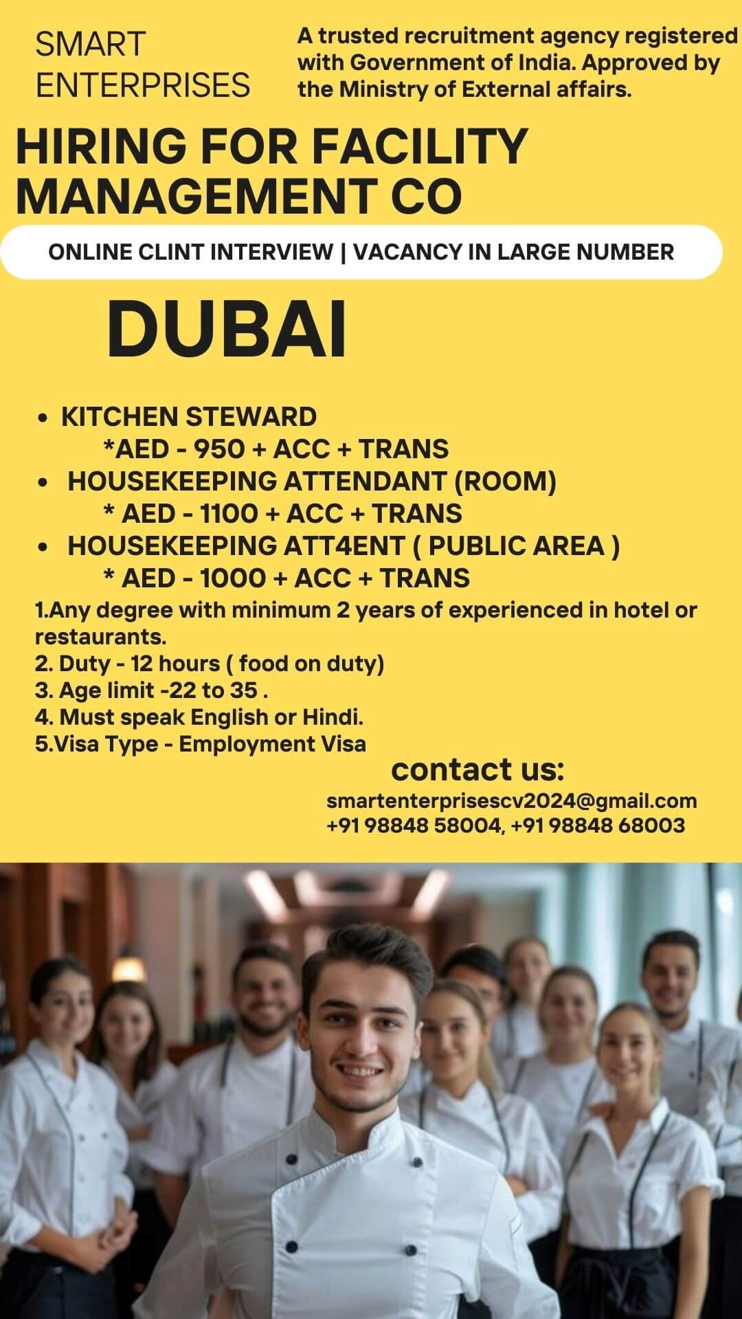 HIRING FOR FACILITY MANAGEMENT CO  (KITCHEN STEWARD)