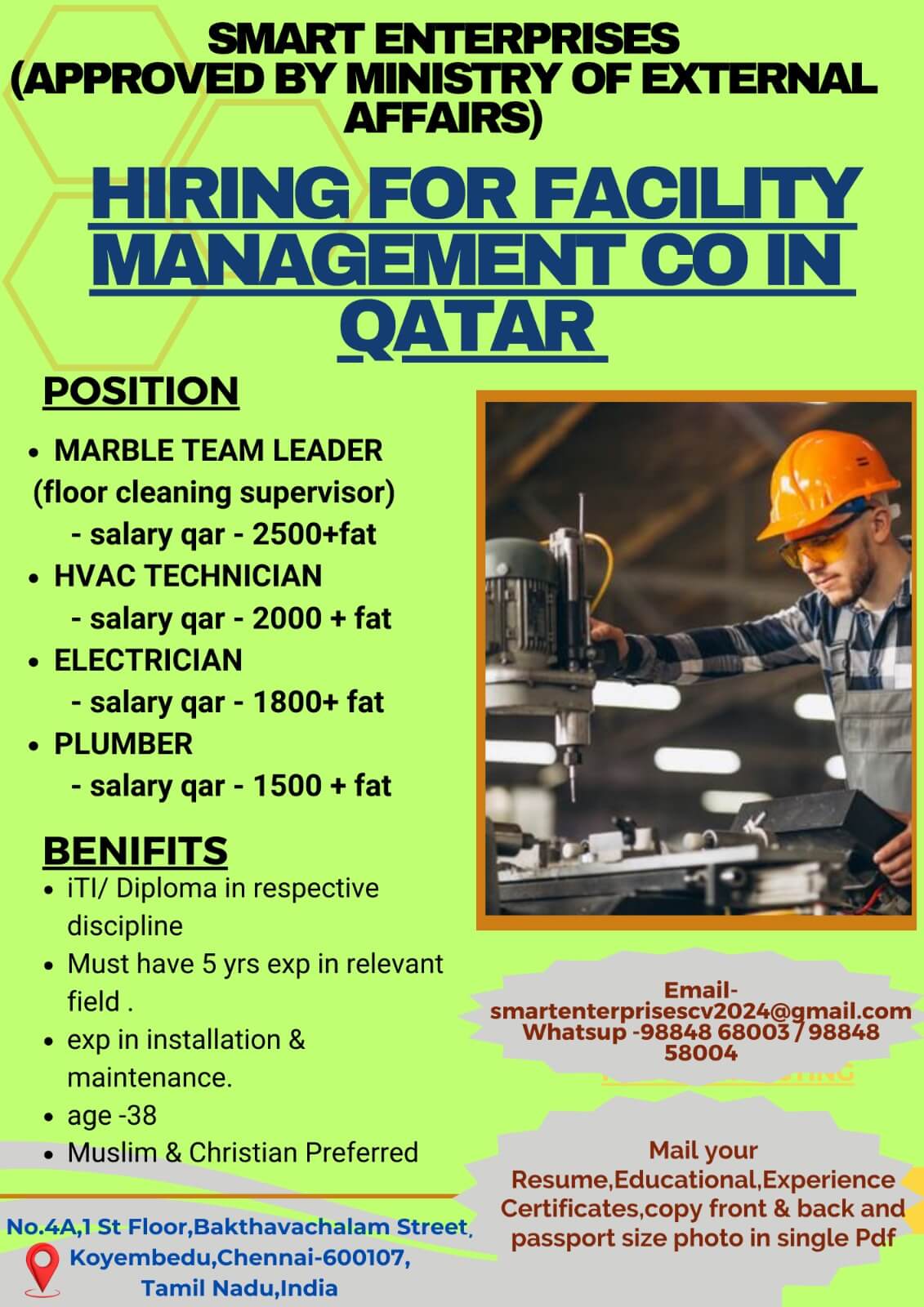 HIRING PLUMBER FOR QATAR