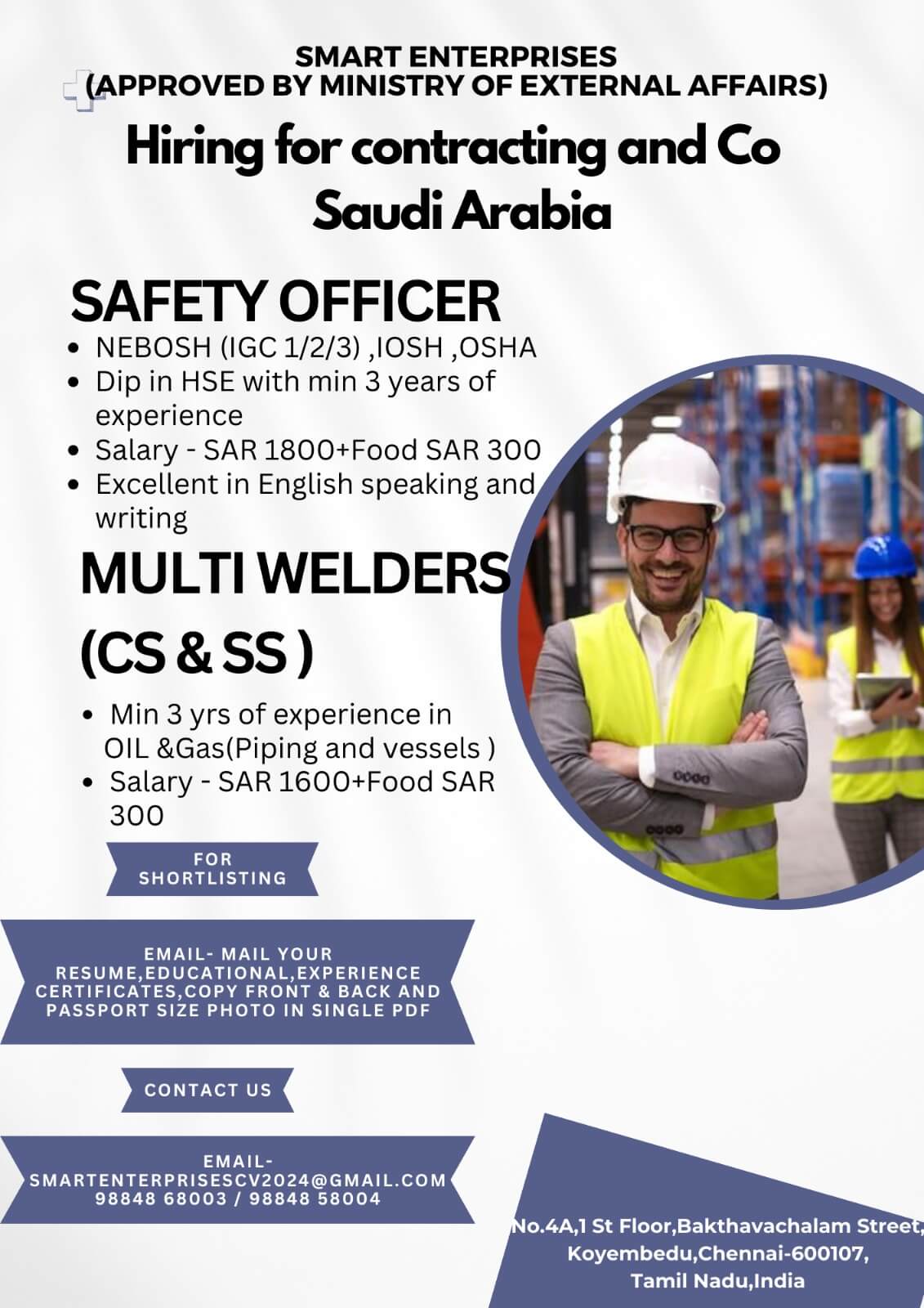 HIRING FOR   SAFETY OFFICER SAUDI ARABIA