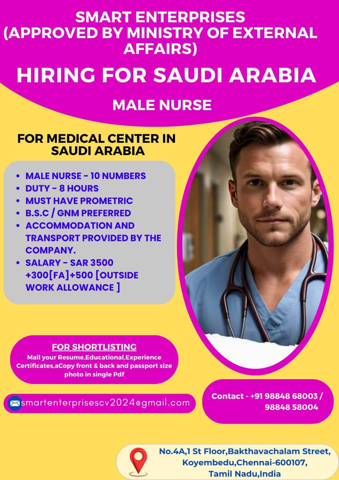 HIRING FOR  MEDICAL CENTER IN SAUDI ARABIA              Male nurses