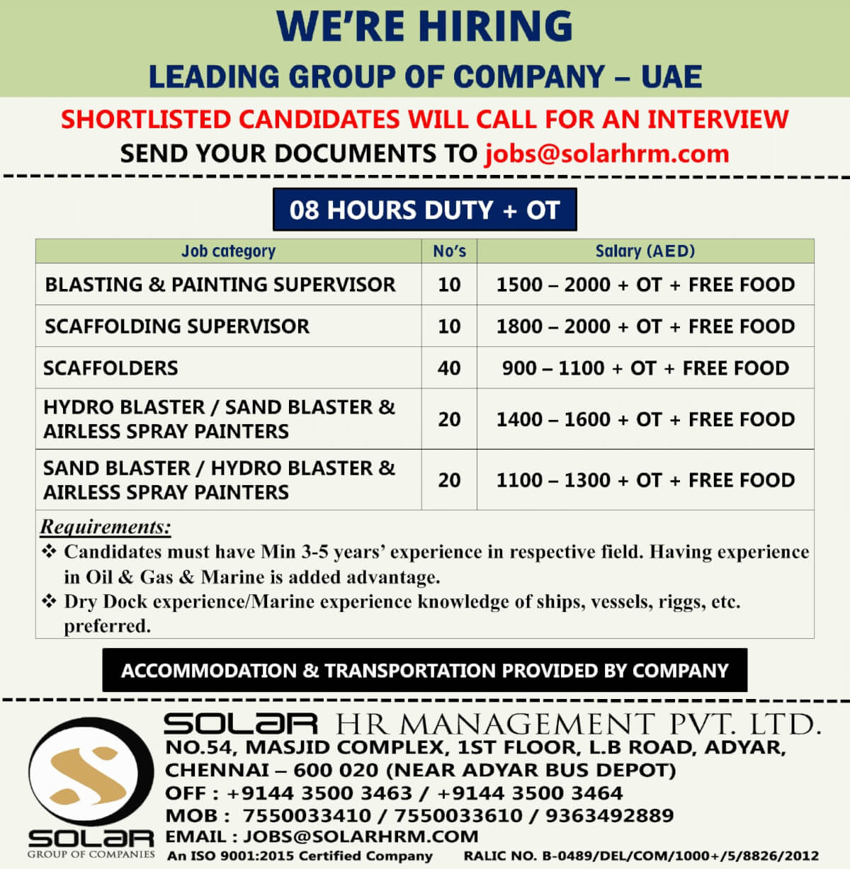 HIRING FOR LEADING GROUP OF COMPANY - UAE