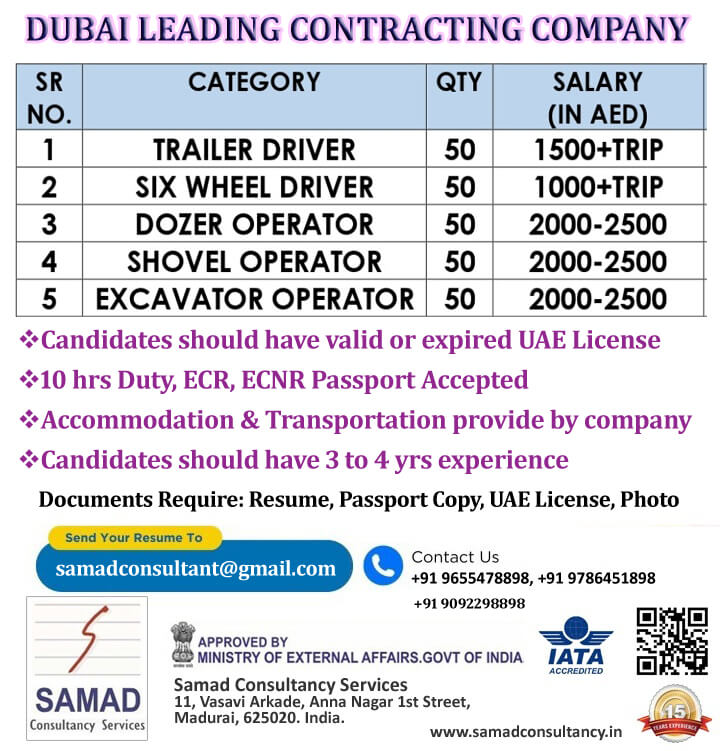 DUBAI - LEADING COMPANY REQUIRES, SEND CV AND ALL DOCUMENTS TO samadconsultant@gmail.com