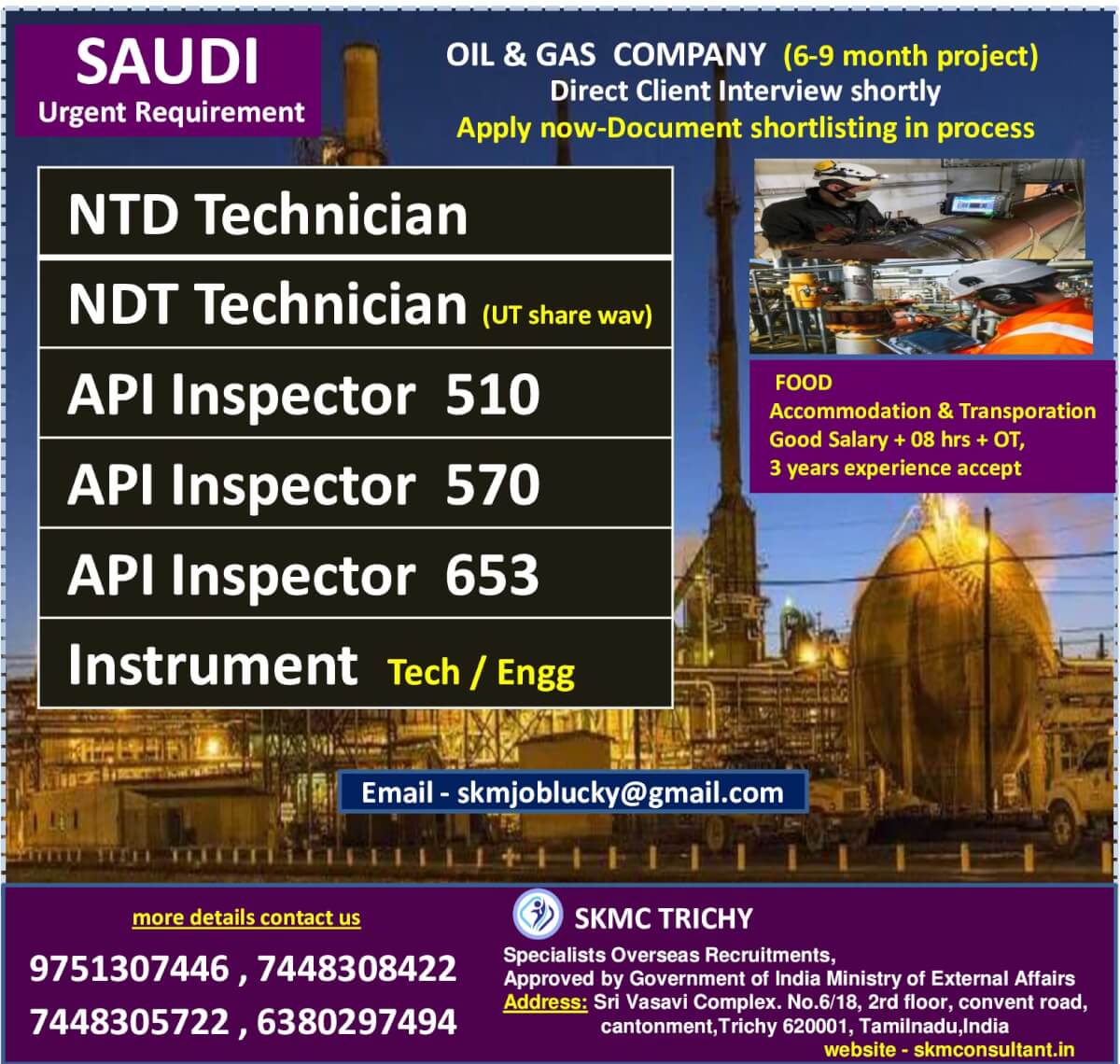 URGENT REQUIREMENT (6-9 MONS SHUTDOWN PROJECT)- SAUDI OIL & GAS COMPANY