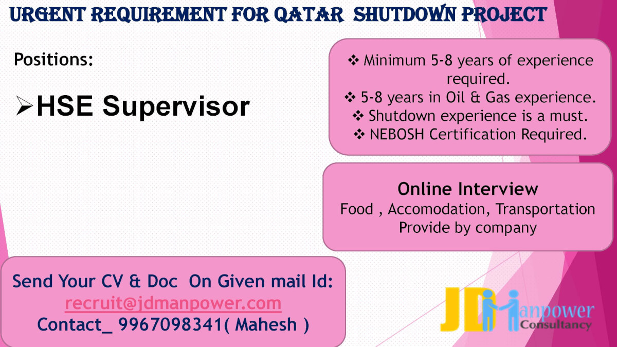 URGENT REQUIREMENT FOR QATAR  SHUTDOWN PROJECT