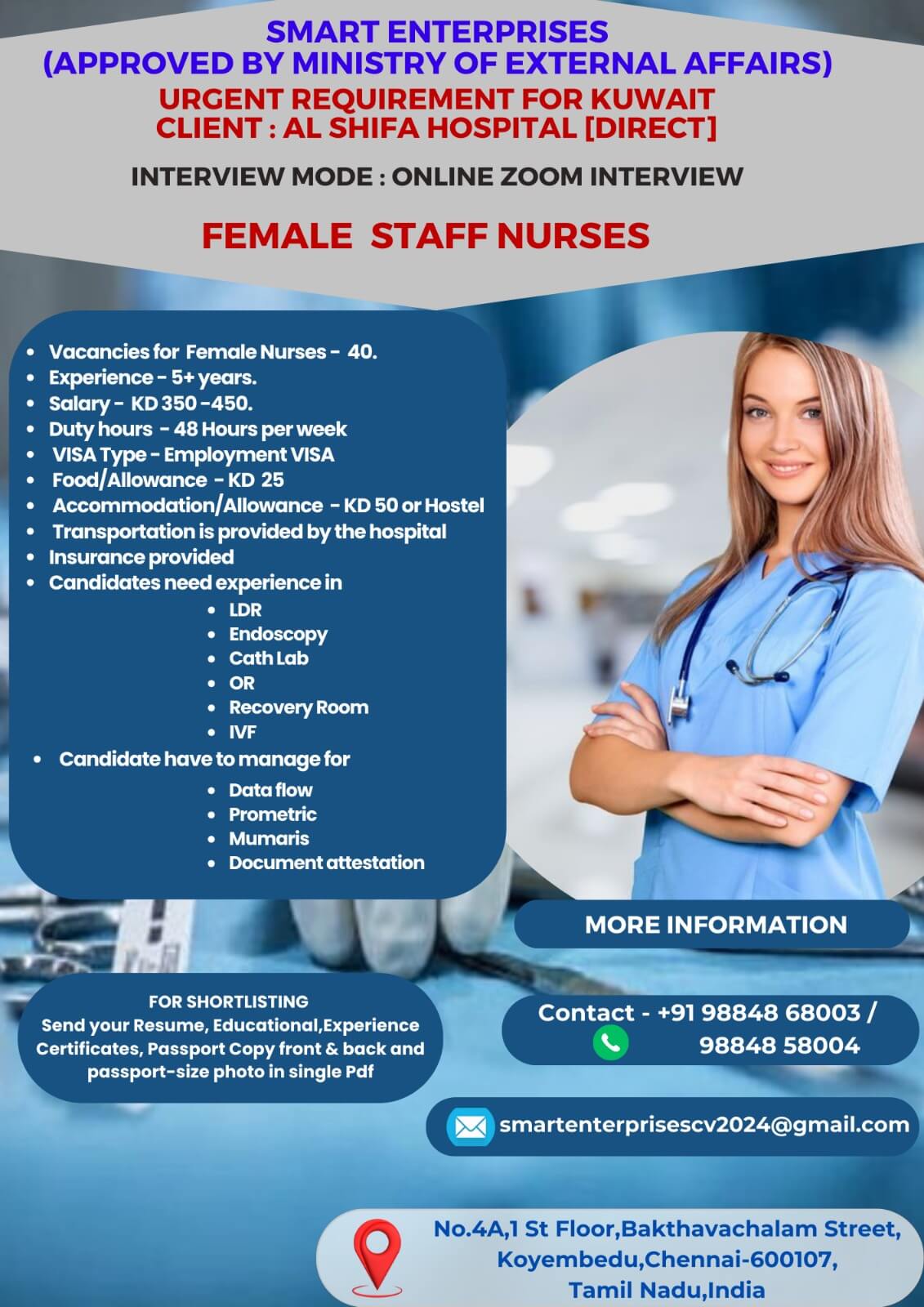 HIRING FOR KUWAIT – FEMALE STAFF NURSES