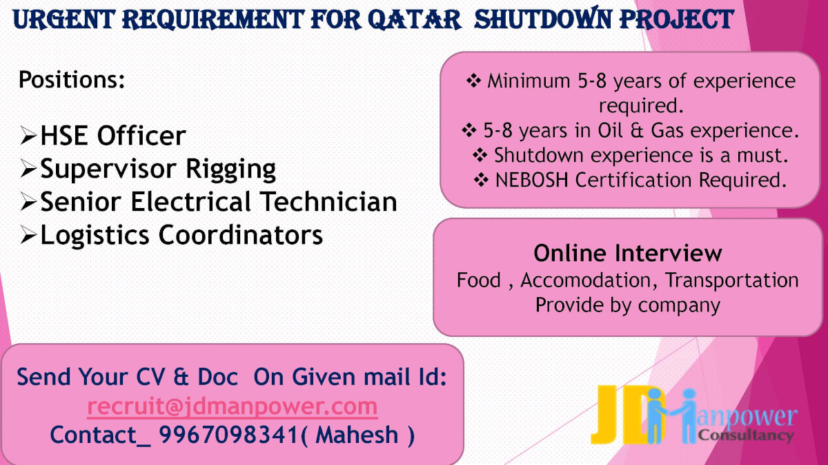 URGENT REQUIREMENT FOR QATAR SHUTDOWN PROJECT