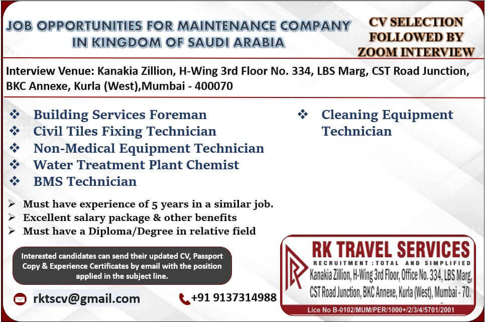 FOR MAINTENANCE COMPANY IN KINGDOM OF SAUDI ARABIA