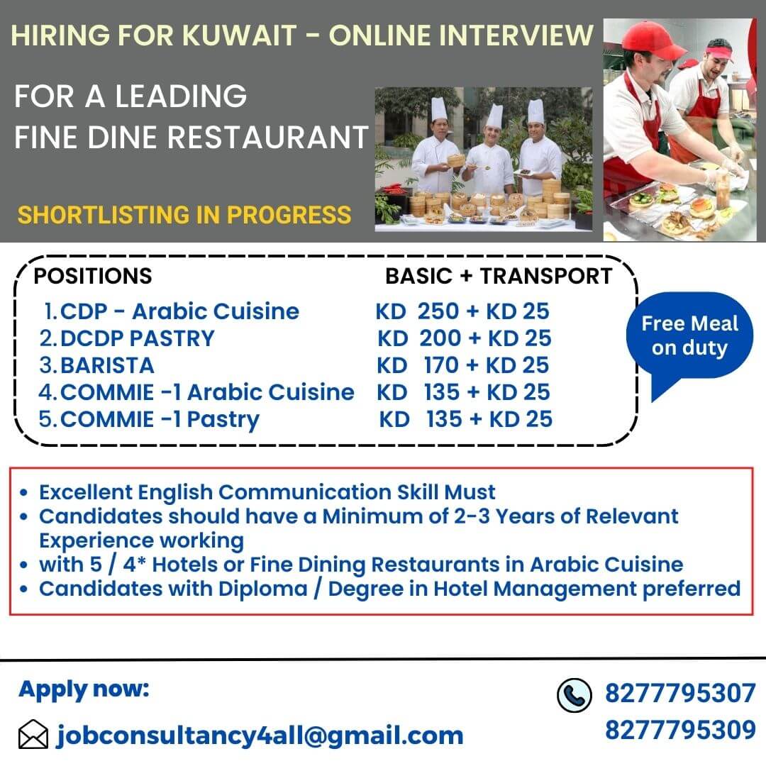 HIRING FOR FINE DINING RESTAURANT IN KUWAIT