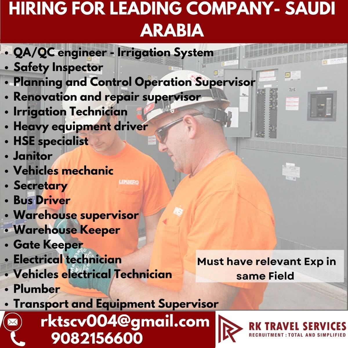 HIRING FOR LEADING COMPANY-SAUDI ARABIA