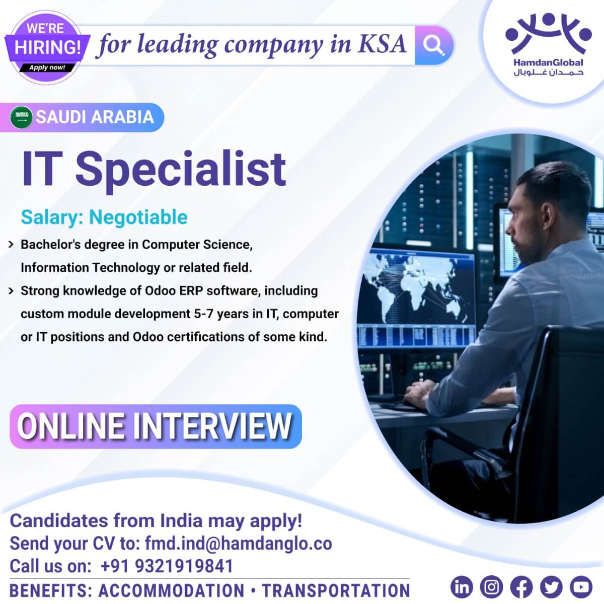 URGENT REQUIREMENT FOR IT SPECIALIST  IN SAUDI ARABIA