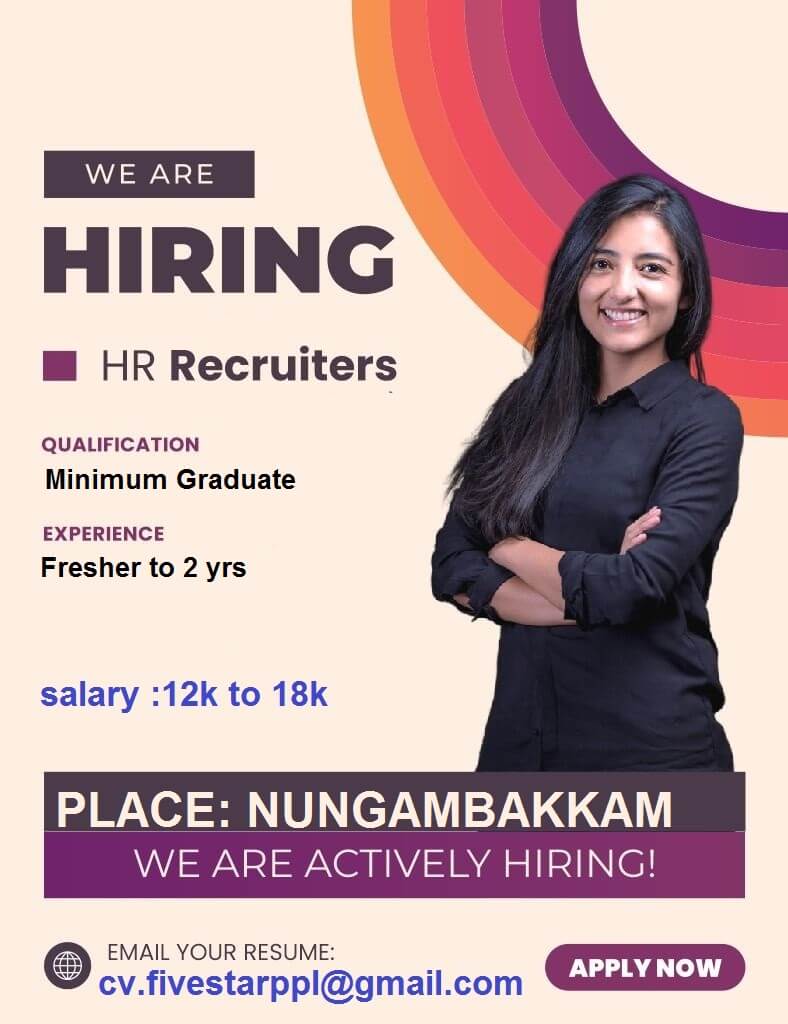 URGENT HIRING HR RECRUITER IN CHENNAI