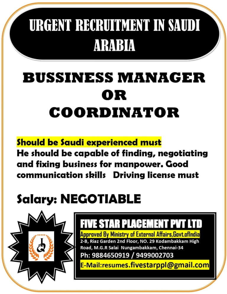 URGENT REQUIREMENTS FOR SAUDI ARABIA