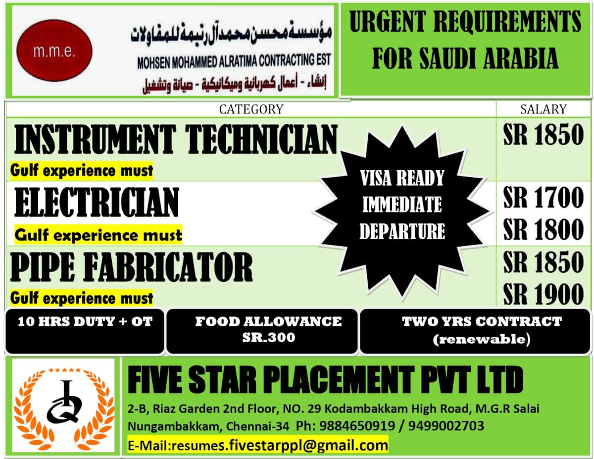 URGENT REQUIREMENTS FOR SAUDI ARABIA