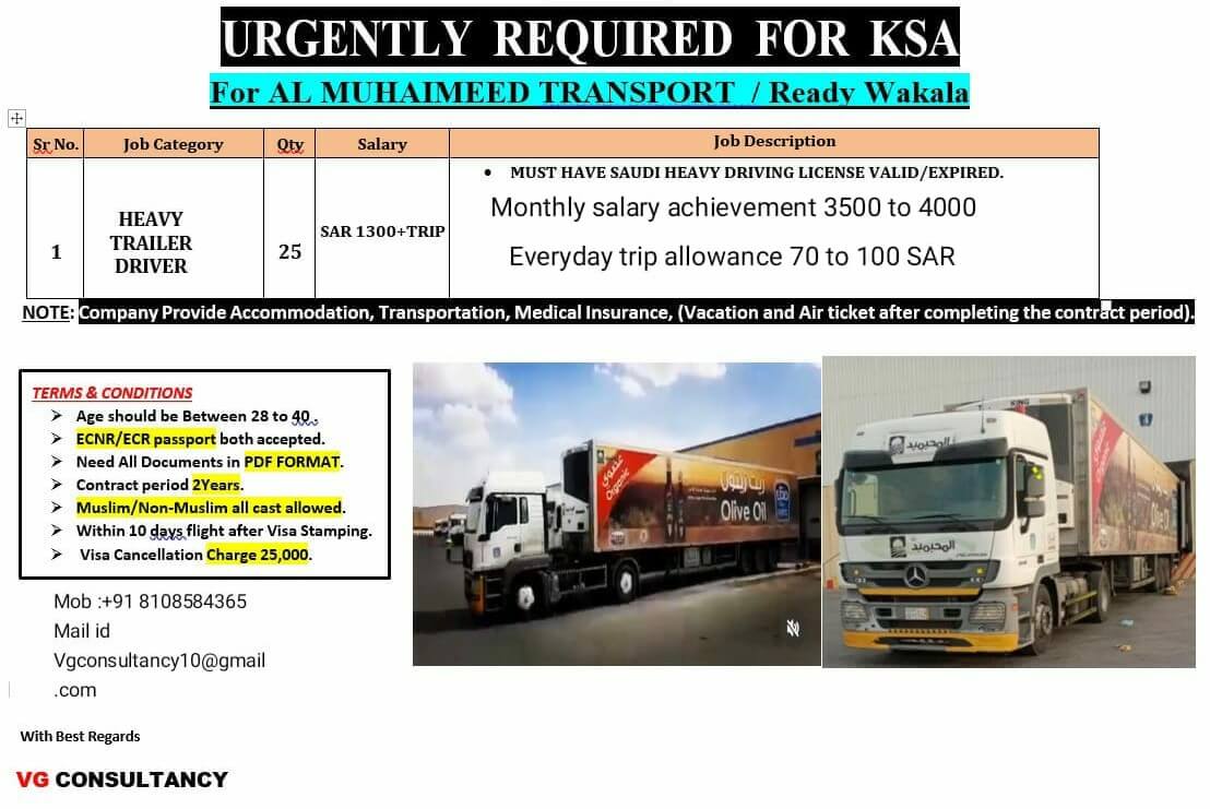 urgent requirement for heavy drivers