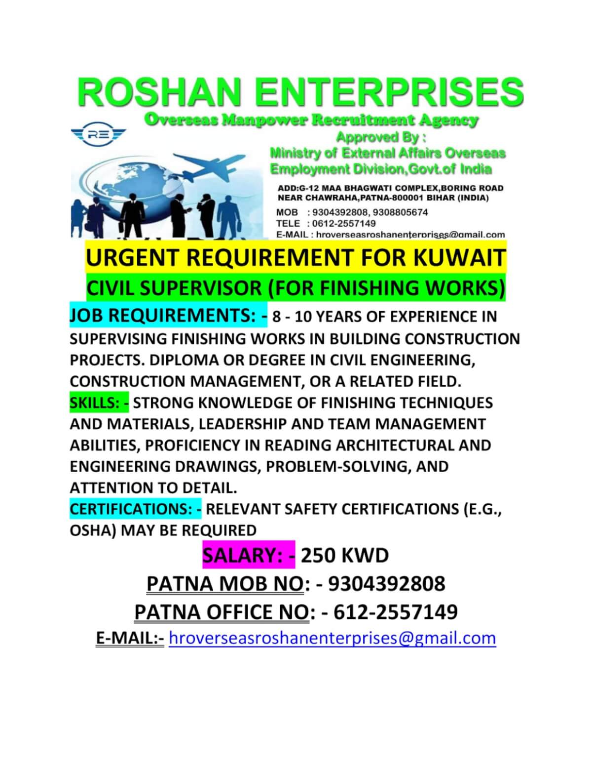 Urgent requirement for Kuwait