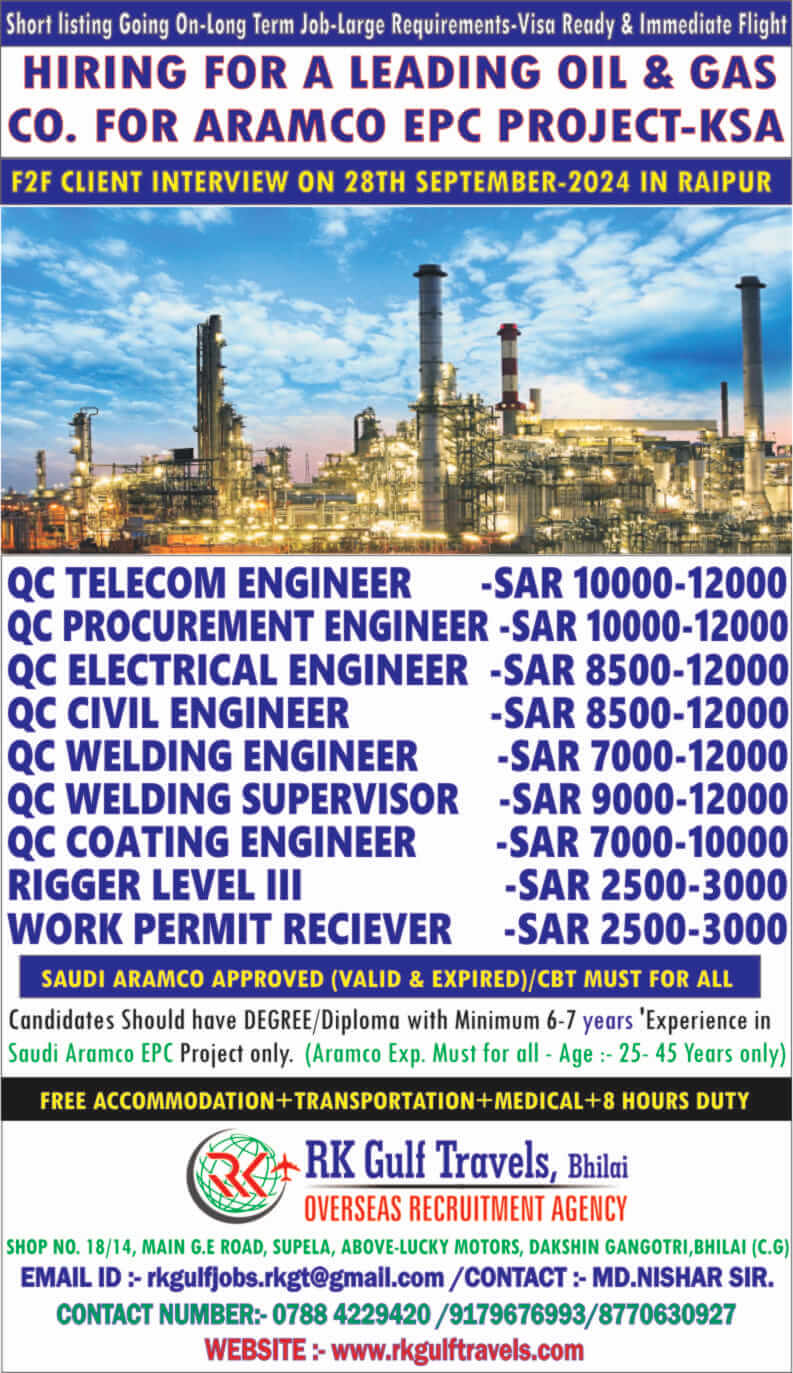 HIRING FOR A LEADING CO. FOR THEIR ARAMCO EPC PROJECT- SAUDI ARABIA