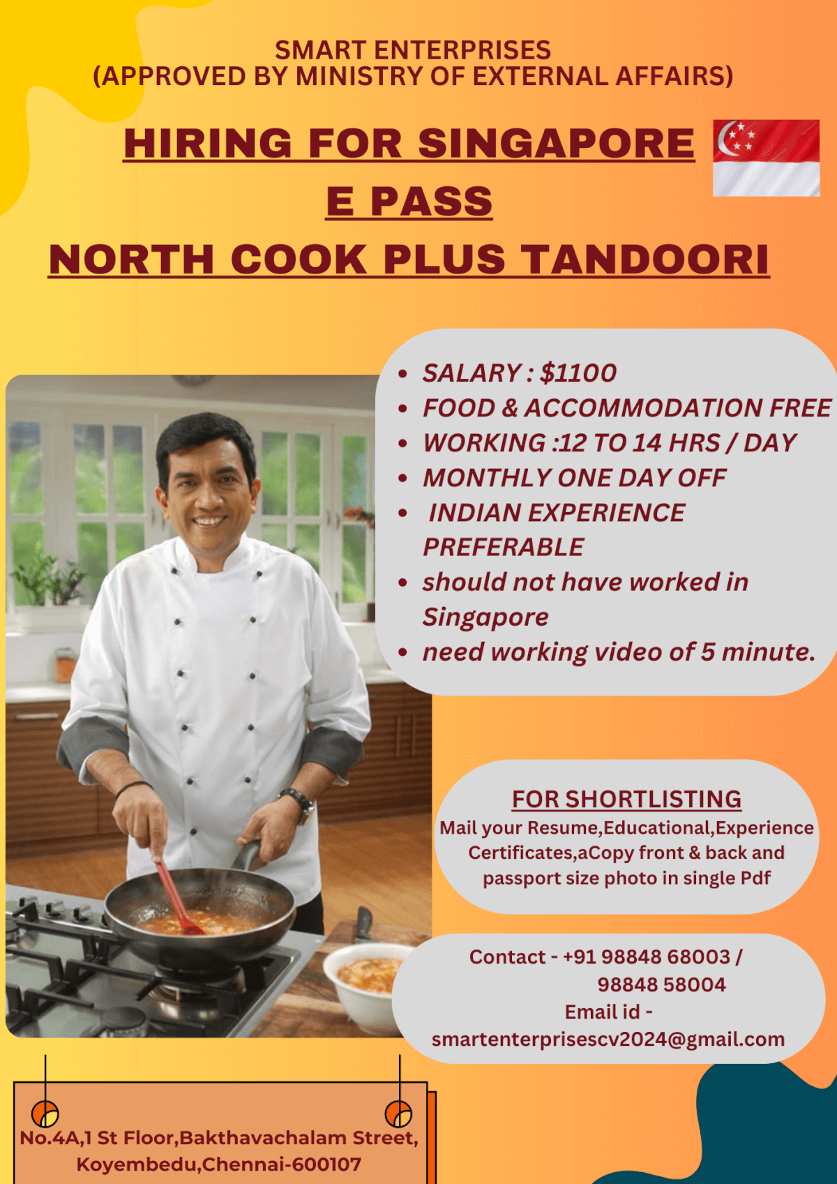 HIRING FOR Singapore e pass NORTH COOK PLUS TANDOORI