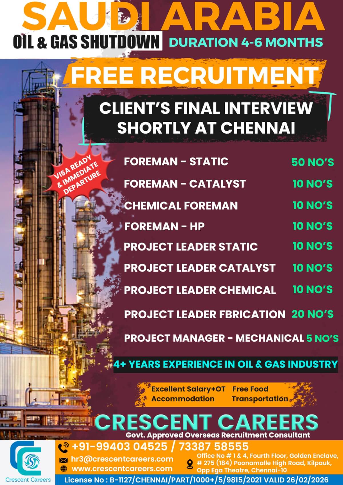 FOREMAN-STATIC/CATALYST / CHEMICAL FOREMAN / FOREMAN-HP / PROJECT LEADER-STATIC/CATALYST/CHEMICAL/FABRICATION / PROJECT MANAGER-MECHANICAL