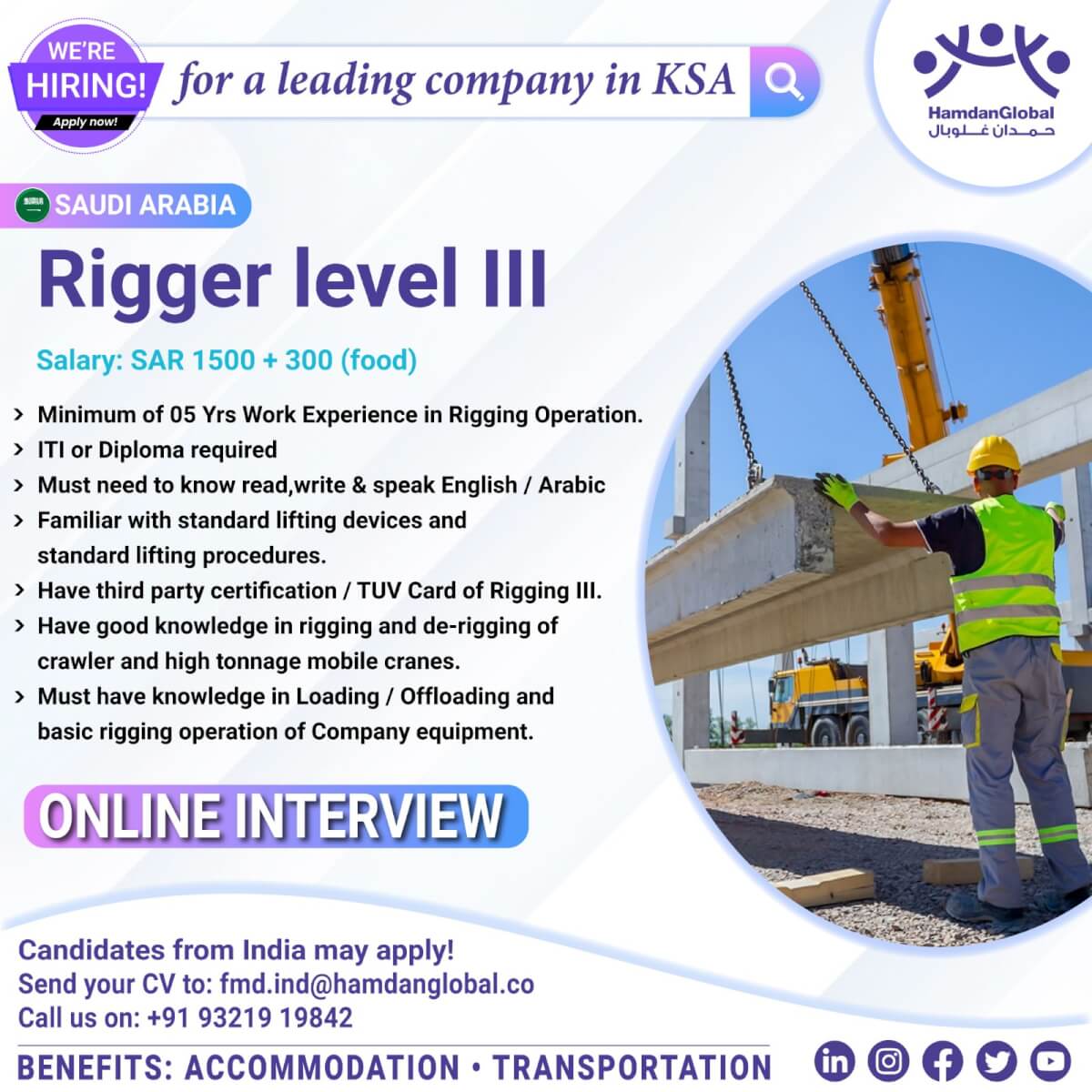 Hiring for a leading company in KSA