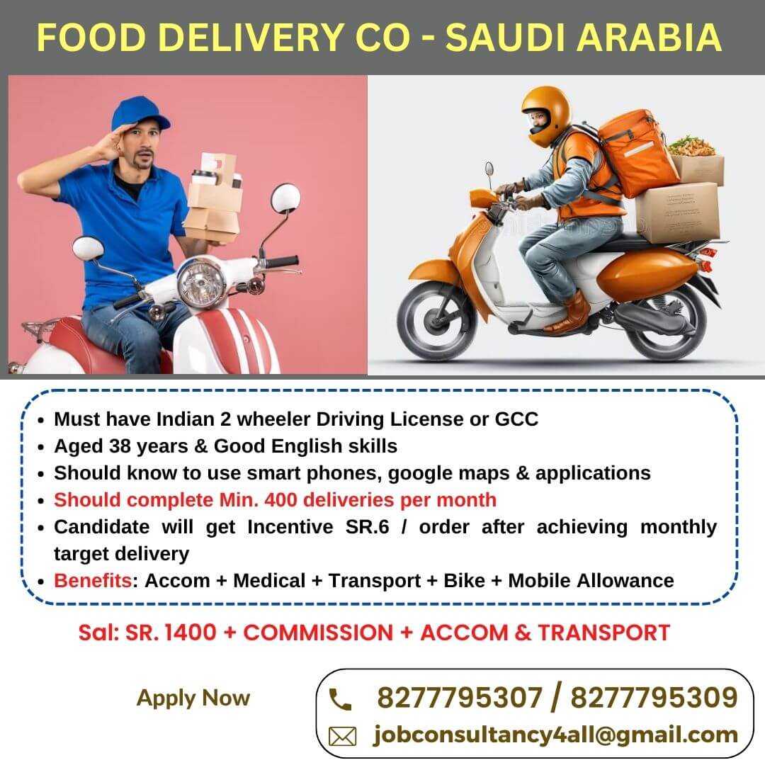 HIRING FOR SAUDI ARABIA FOOD DELIVERY CO