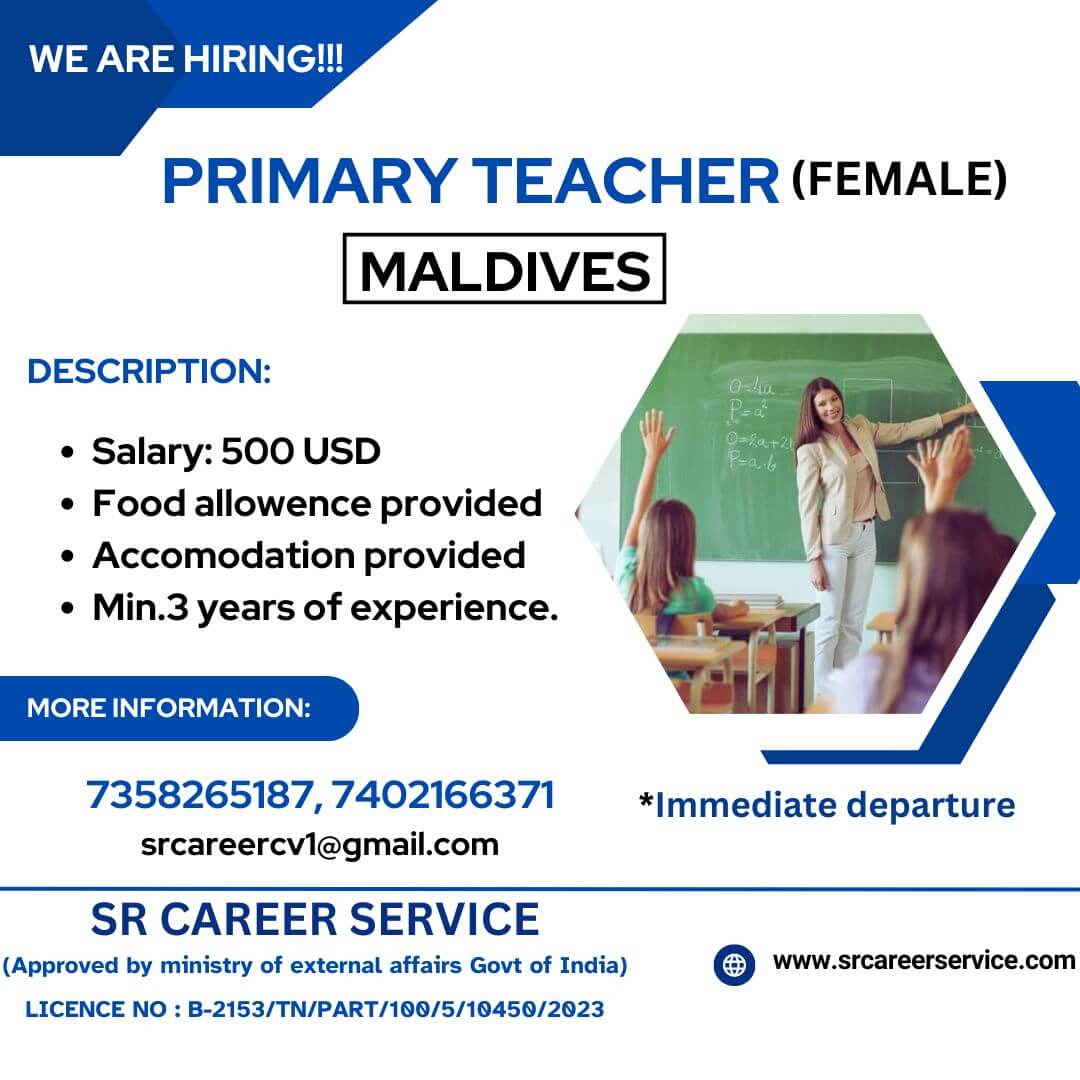 Need Primary Teacher for maldives clinic