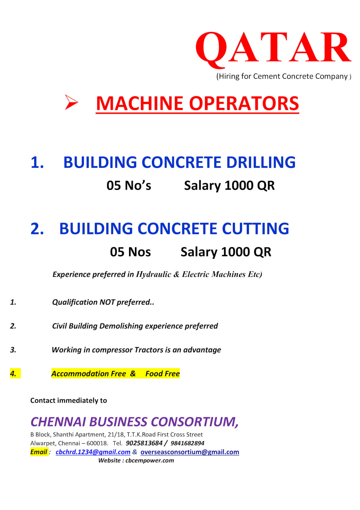 CONCRETE DRILLING / CUTTING MACHINE OPERATORS