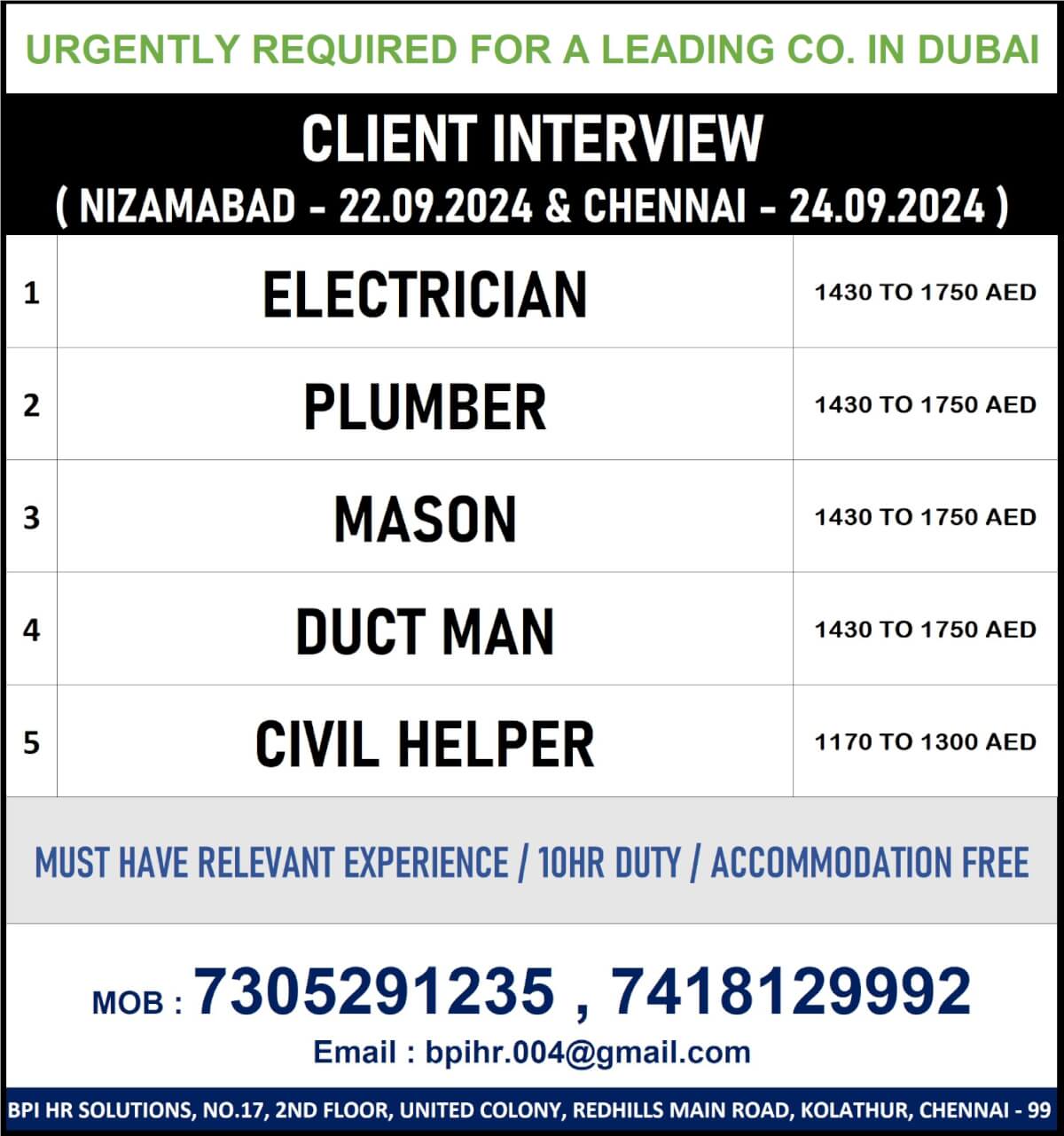 Urgently required for a leading co in uae