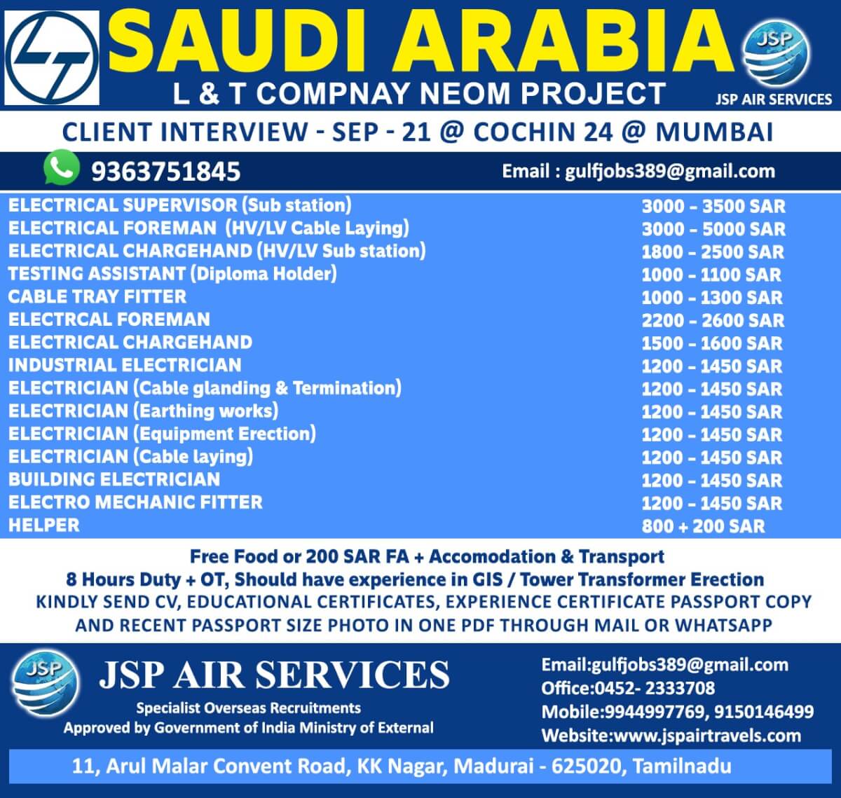 URGENT REQUIREMENT FOR SAUDI ARABIA