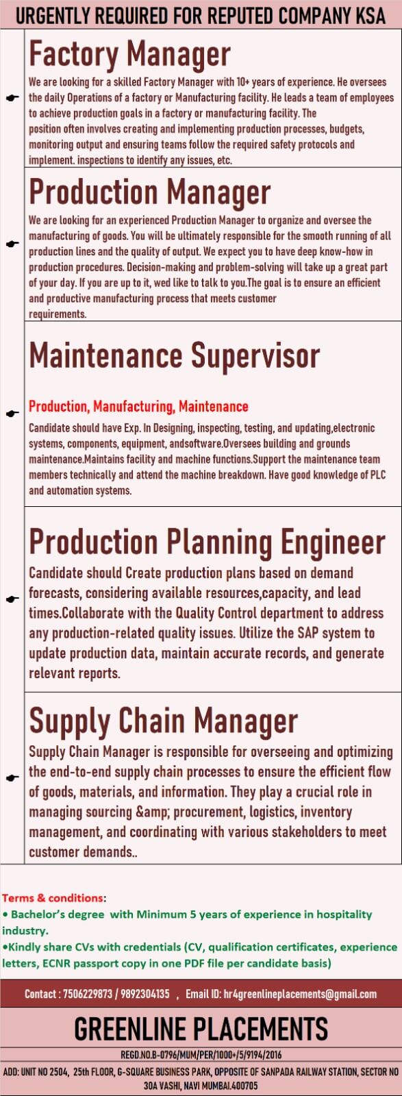 URGENTLY REQUIRED FOR REPUTED COMPANY KSA