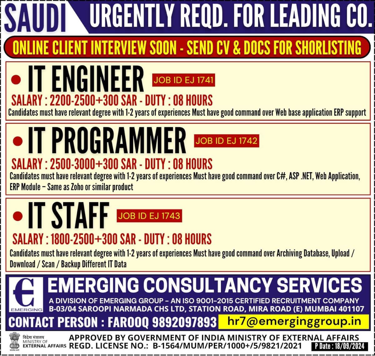 Hiring for Leading Company in Saudi Arabia - Online Client Interview Soon