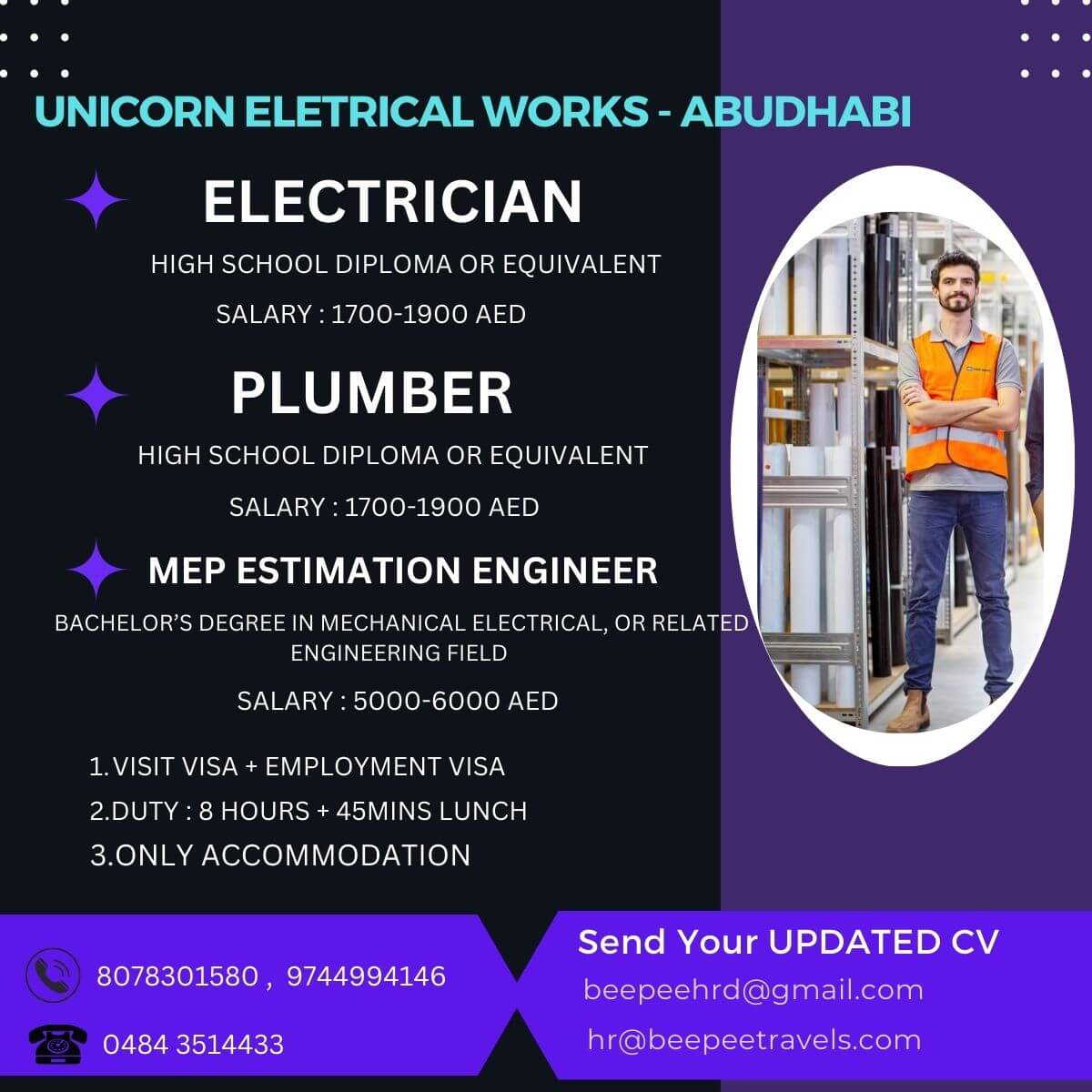 ELECTRICIAN, PLUMBER, MEP ESTIMATION ENGINEER