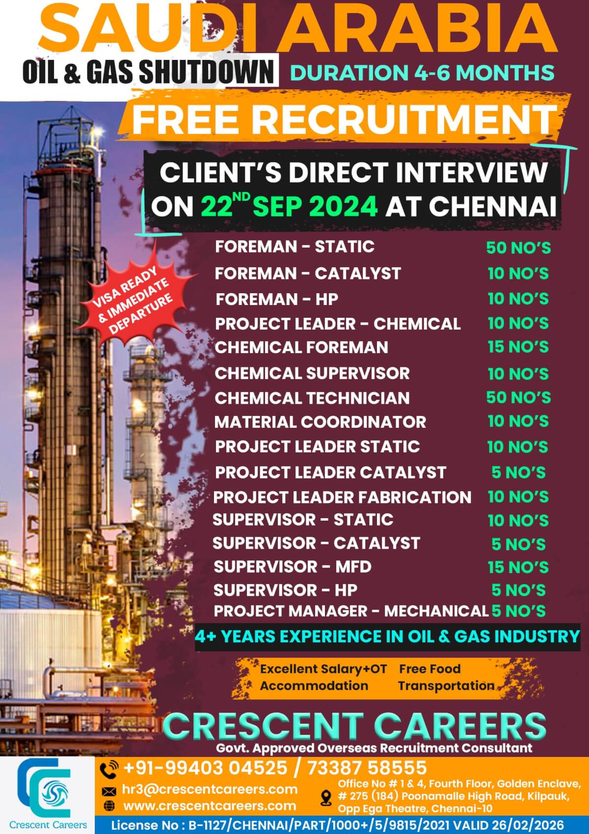 Recruitment for Oil & Gas Company in SAUDI ARABIA