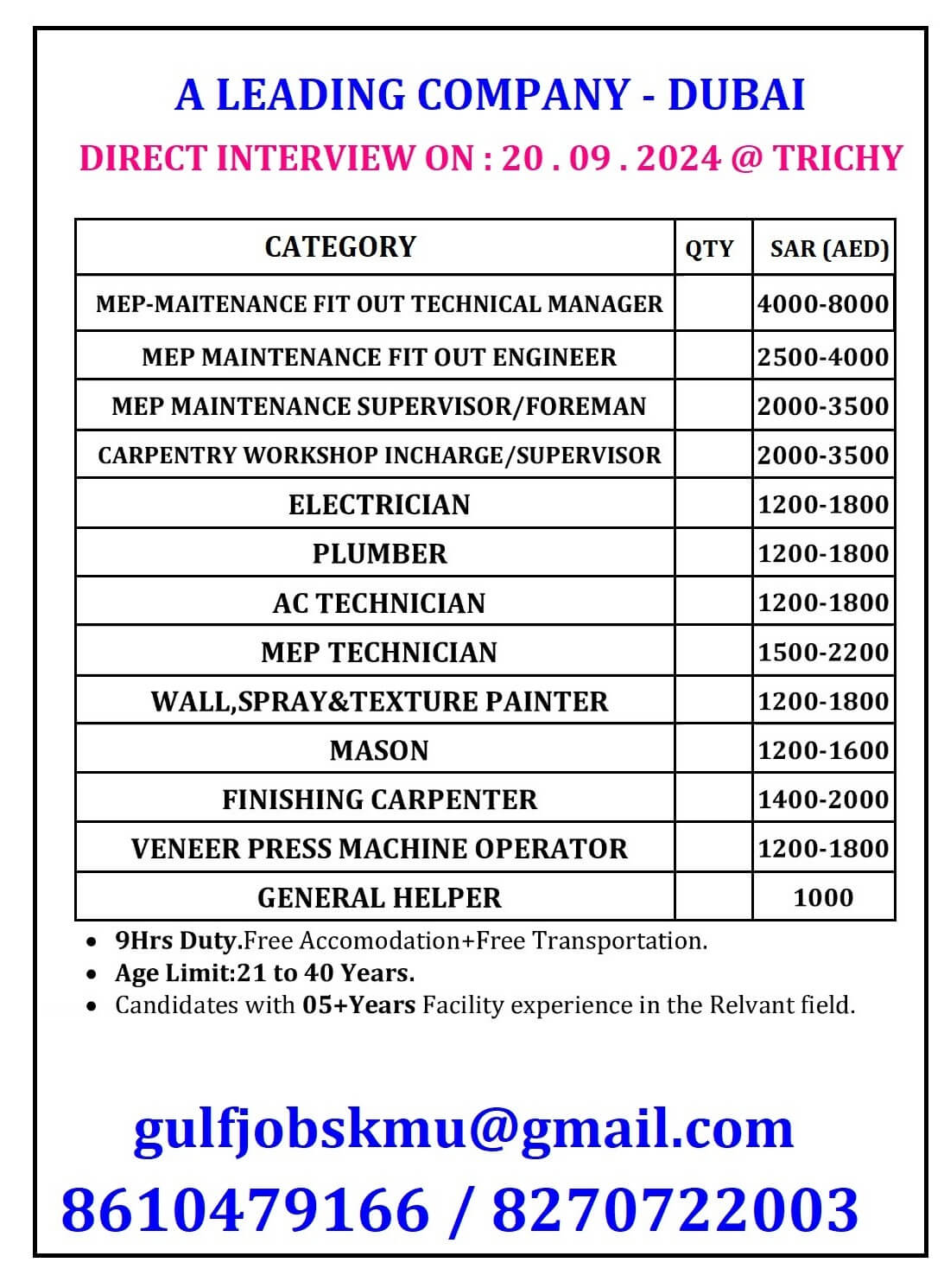 REQUIREMENT FOR DUBAI